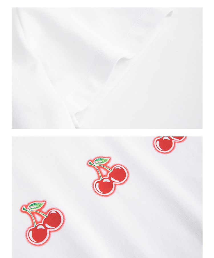 白Tシャツ さくらんぼ刺繍 シンプルフィット