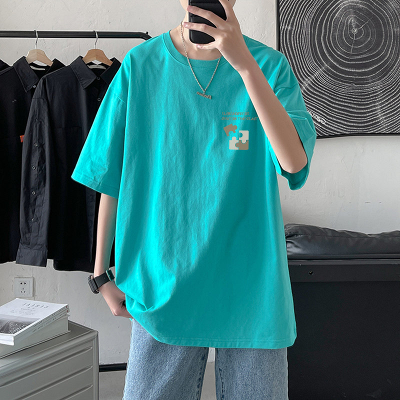 白Tシャツ 幾何学模様プリント五分袖オーバーサイズTシャツ