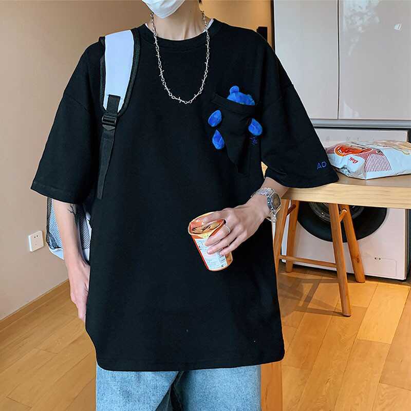 白Tシャツ メンズ ポケット付きゆったり半袖シャツ