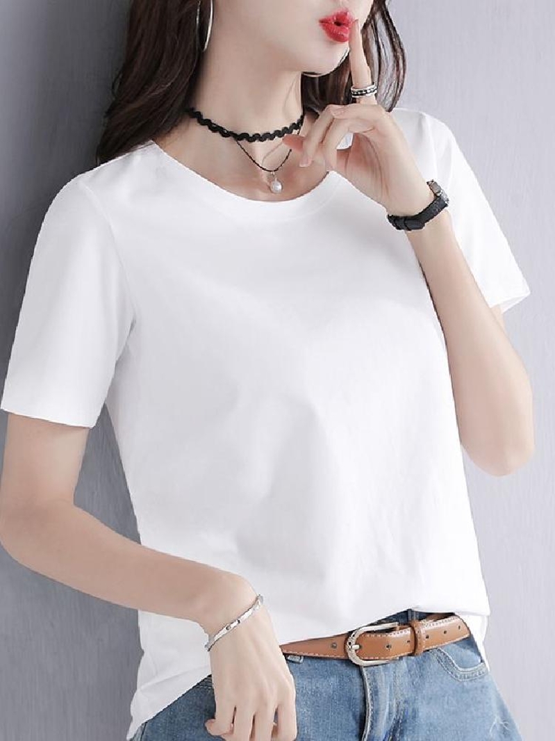 白Tシャツ レディース シンプル丸首半袖カットソー