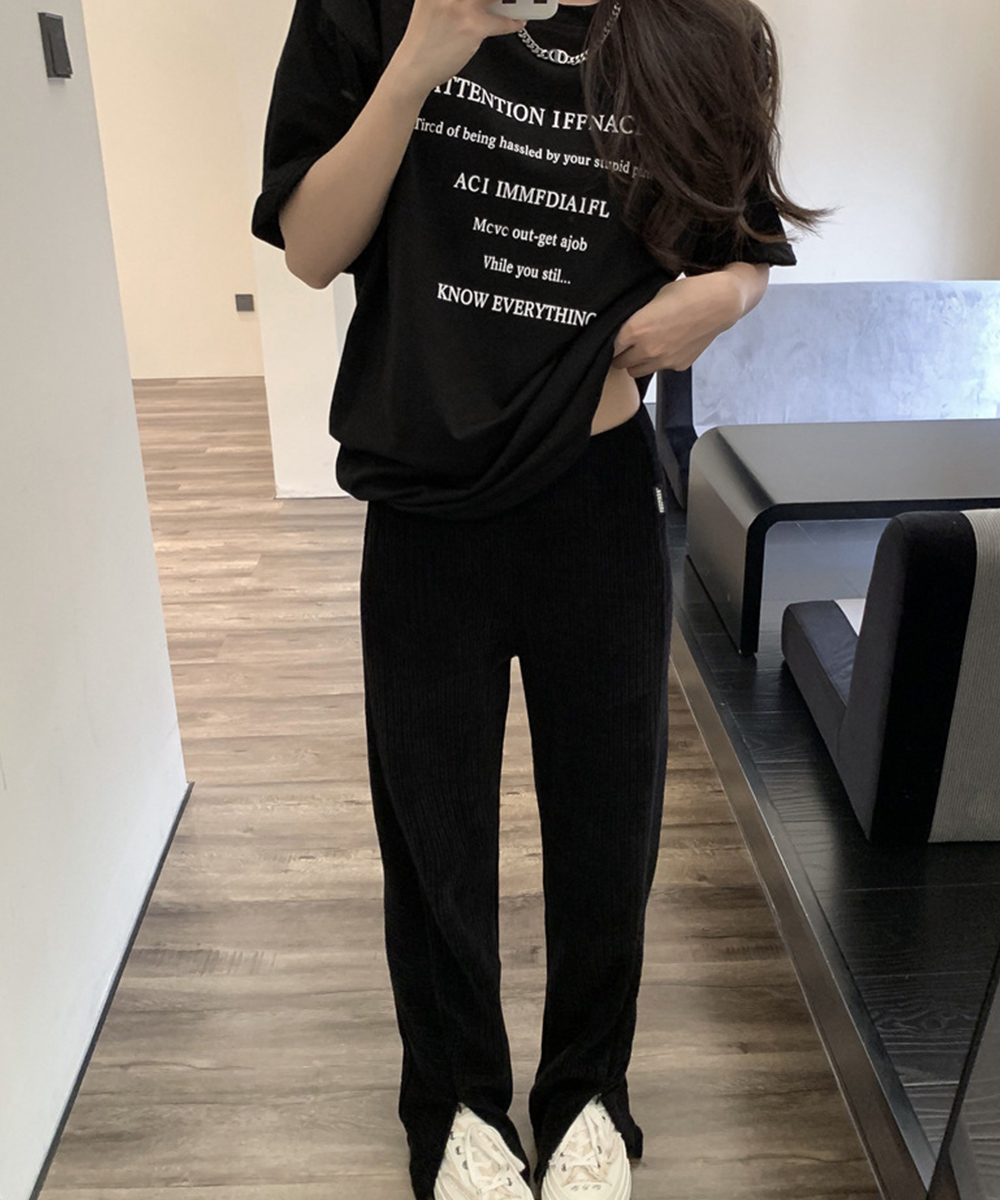 文字プリント半袖ゆったり韓国風白Tシャツ