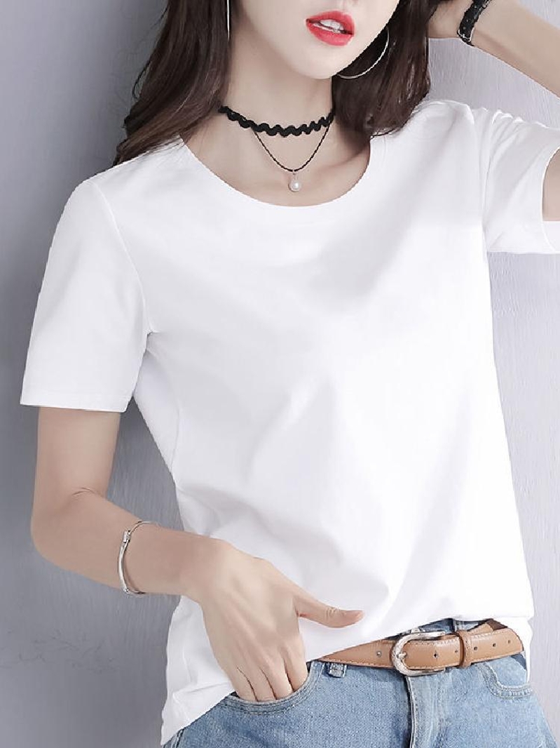 白Tシャツ レディース シンプル丸首半袖カットソー