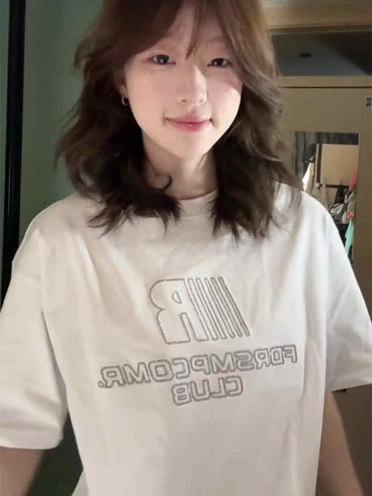 白Tシャツ レディース ロゴプリントシンプル半袖