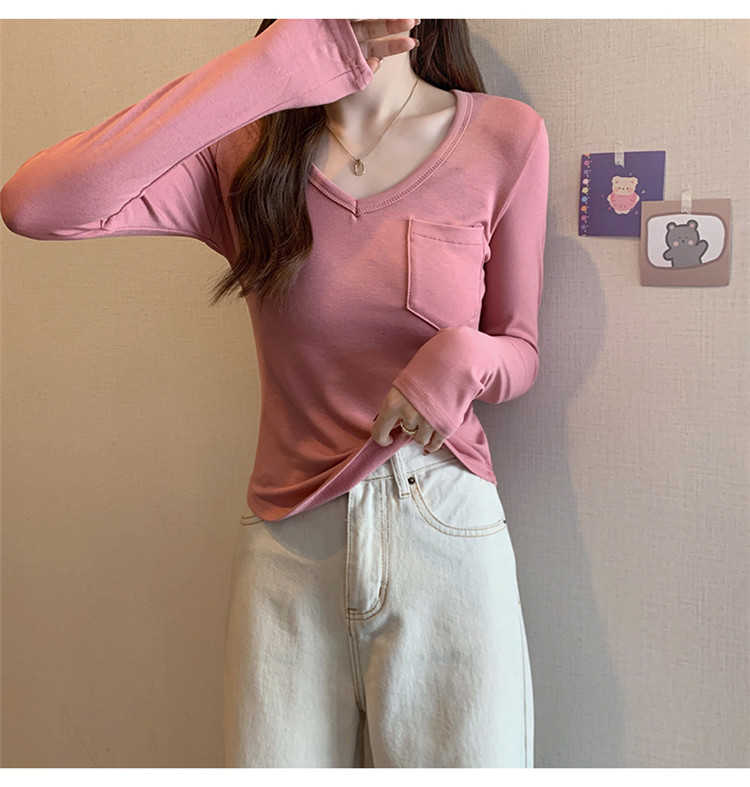 白Tシャツ 裏起毛ブイネック長袖白基調シャツ