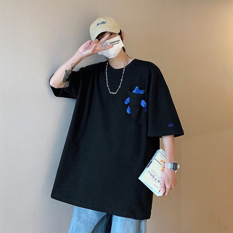 白Tシャツ メンズ ポケット付きゆったり半袖シャツ