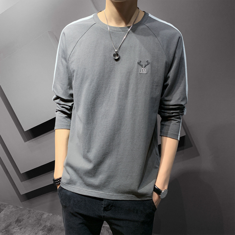 白Tシャツ メンズ 鹿の刺繍入り七分袖ラグランカットソー