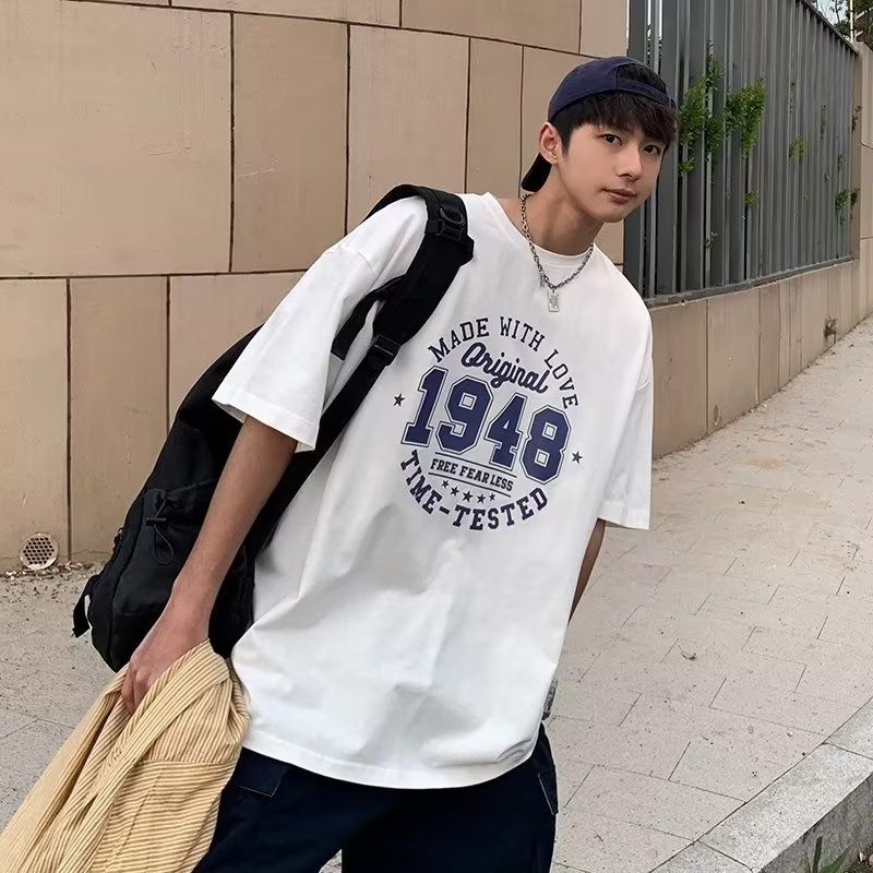 白Tシャツ メンズ レトロナンバー 短袖クルーネック