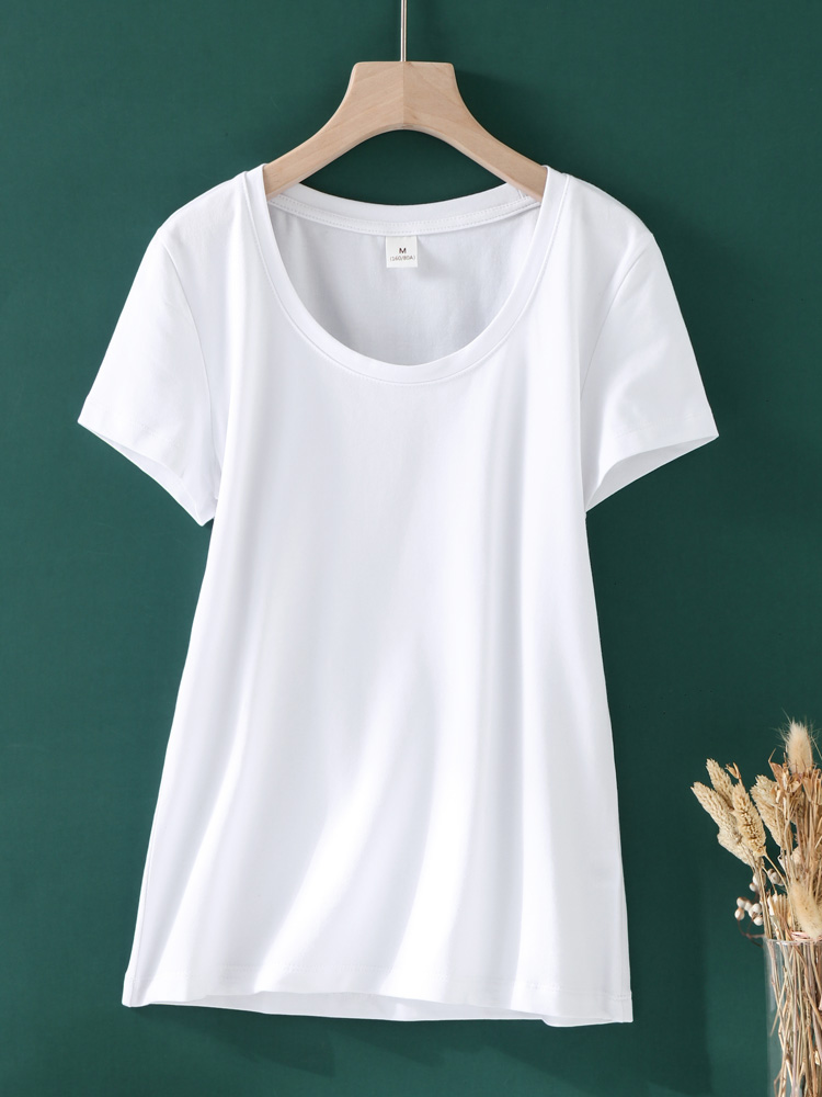 白Tシャツ なめらか素肌 ウェーブネック半袖