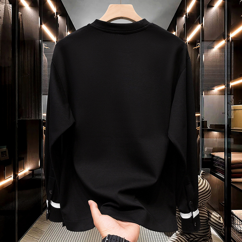 白Tシャツメンズ 肩袖ラインデザイン長袖胸ポケット付きカットソー