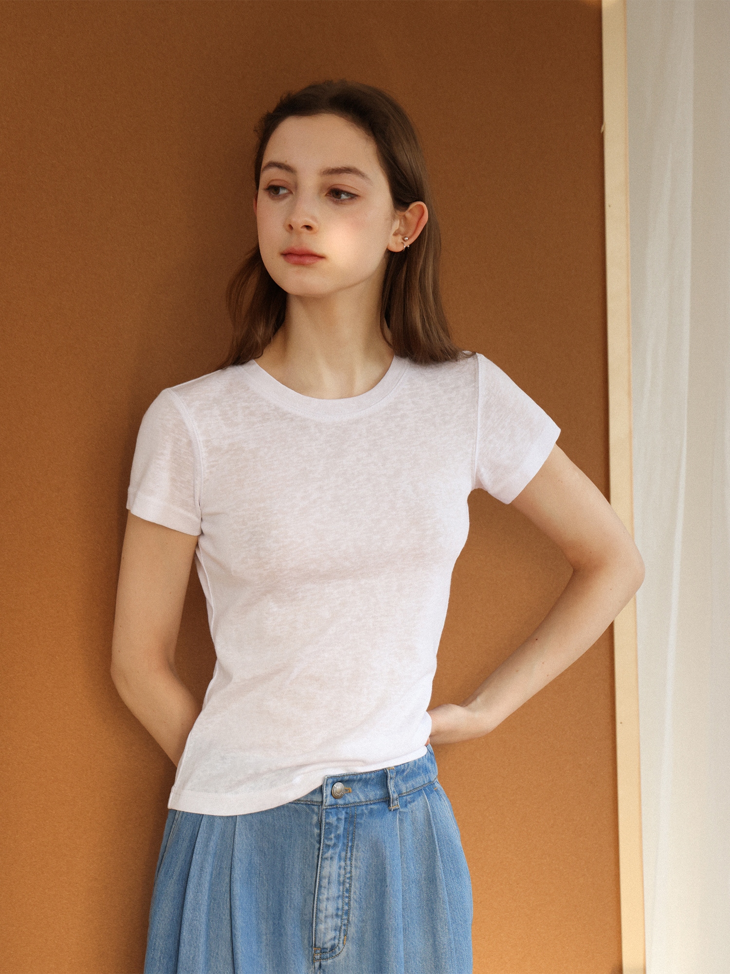 白Tシャツ レディース 上質な光沢やわらか丸首半袖
