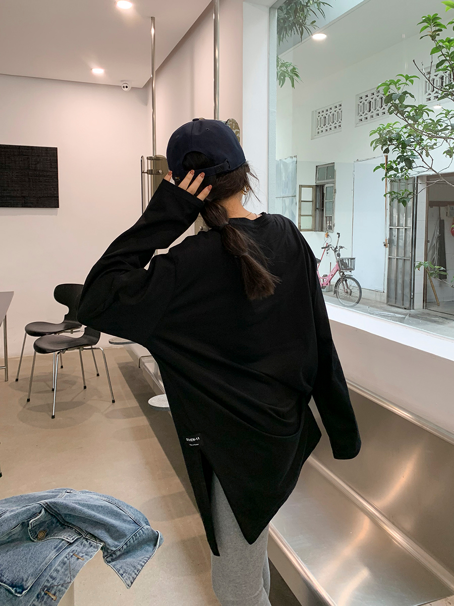 白Tシャツ レディース サイドスリットゆったりカットソー