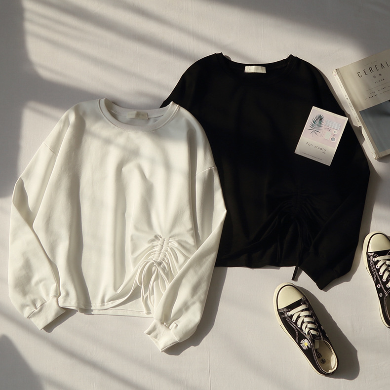 白Tシャツ 大人可愛い裾シャーリング白ティーシャツ