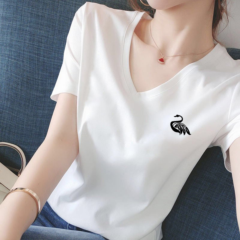 白Tシャツ ハートワンポイントＶネックシャツ