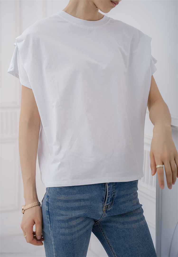 白Tシャツ 春夏コットン混ゆったり丸首白ティーシャツ