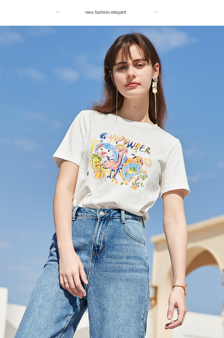 白Tシャツ 手描き風アート 半袖カットソー