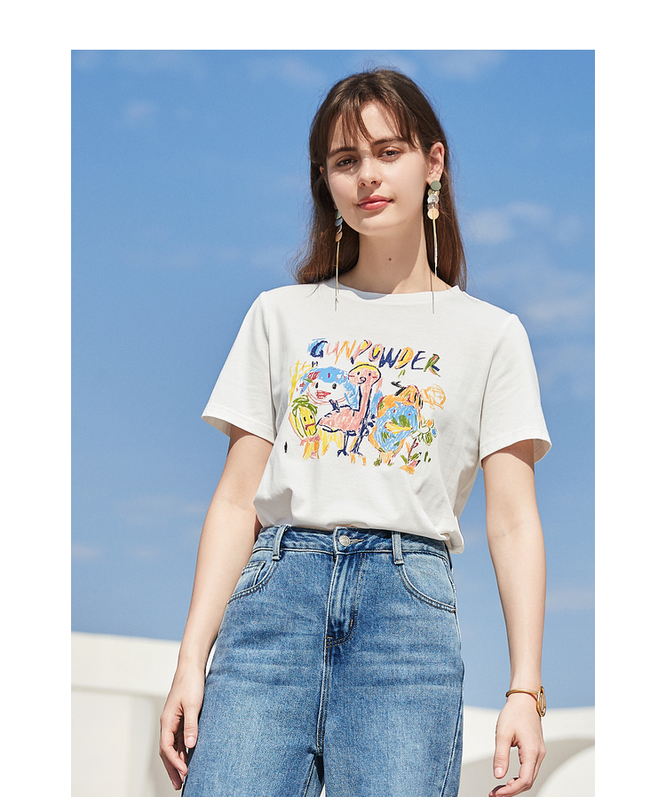 白Tシャツ 手描き風アート 半袖カットソー