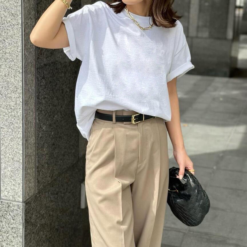 白Tシャツ 白無地半袖ティーシャツ レディース丸首カジュアル