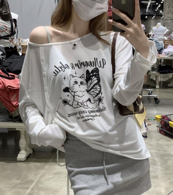 白Tシャツ 白色長袖カットソー 紫外線カット ゆったりシルエット