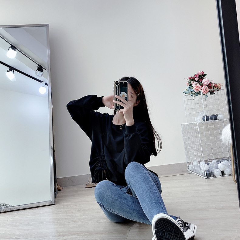 白Tシャツ 大人可愛い裾シャーリング白ティーシャツ