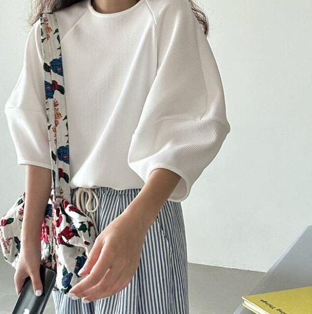 レディース 白Tシャツ 半袖 ゆったりニット