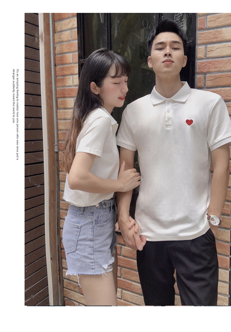 白Tシャツ ハートワンポイント ポロシャツ