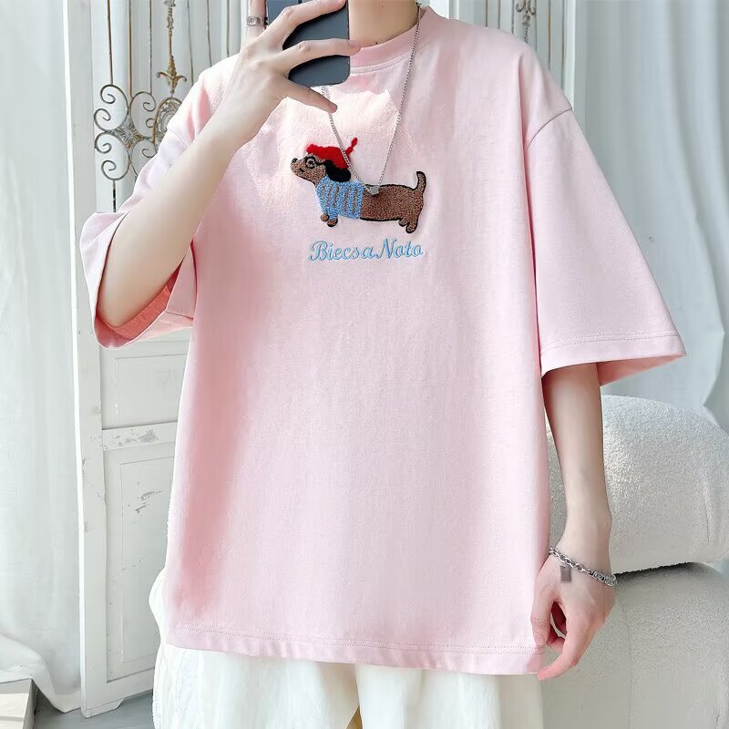 白Tシャツ メンズ ダックス刺繍ゆったり七分袖