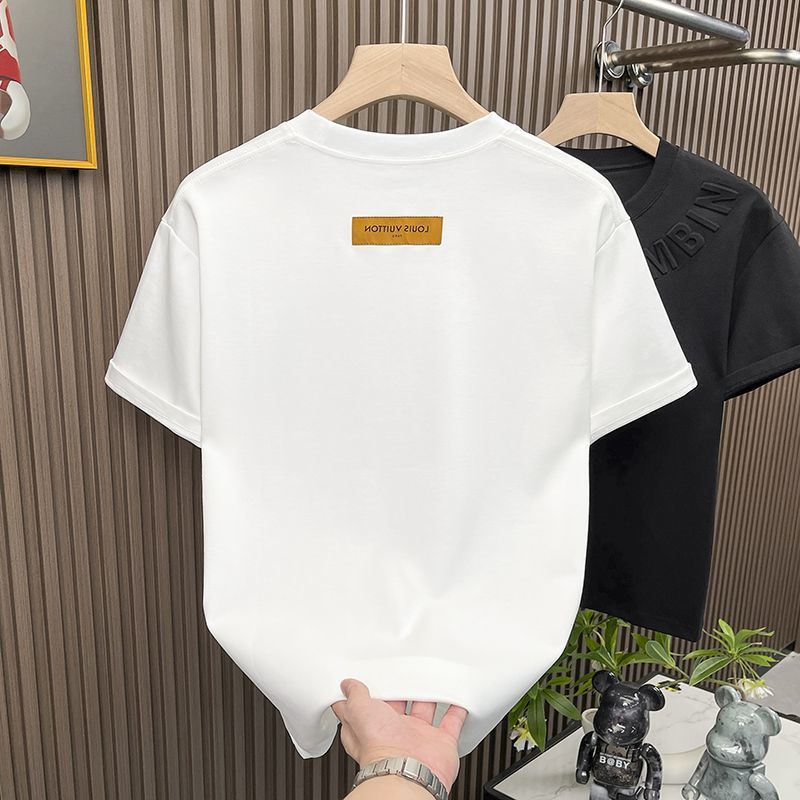 白Tシャツメンズ 立体ロゴ刺繍クルーネック半袖Tシャツ