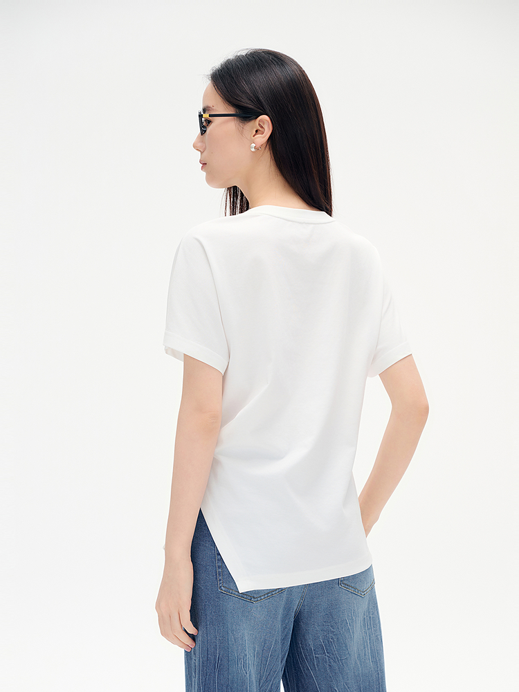 白Tシャツ アシンメトリーレイヤード半袖カットソー