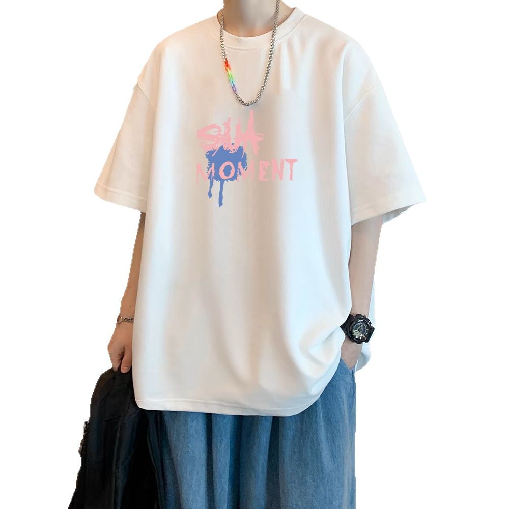 白Tシャツ 山脈イラスト入りシンプル半袖