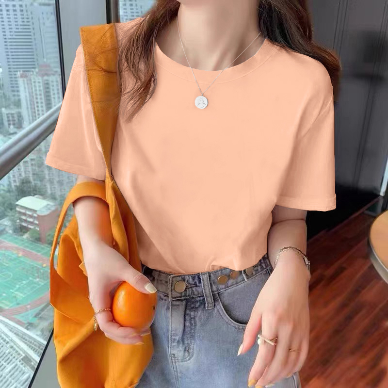 白Tシャツ レディース ゆったりシルエット丸首半袖