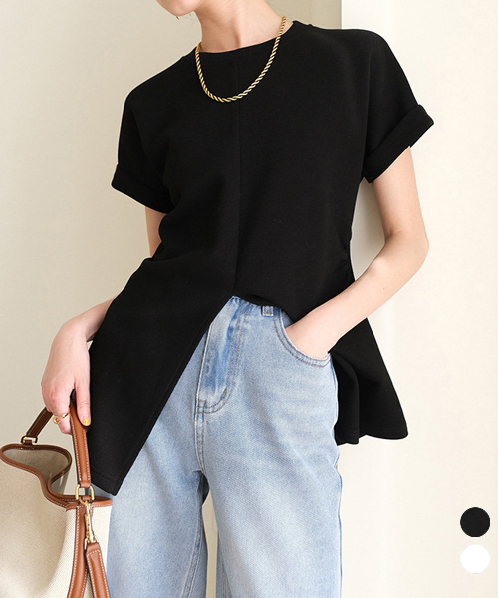 白Tシャツ フロントスリット半袖シャツ レディース 韓国風