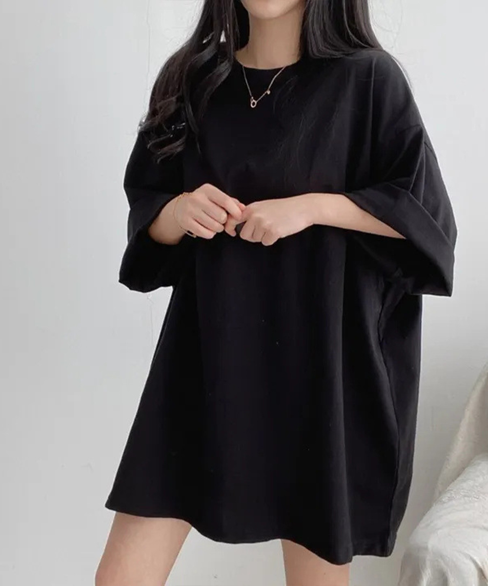 白Tシャツ 月柄バックプリント ゆったり半袖Tシャツ