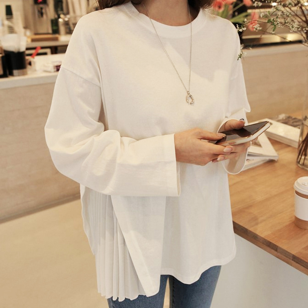 白Tシャツ レディース サイドプリーツ 白トップス 上品シンプル