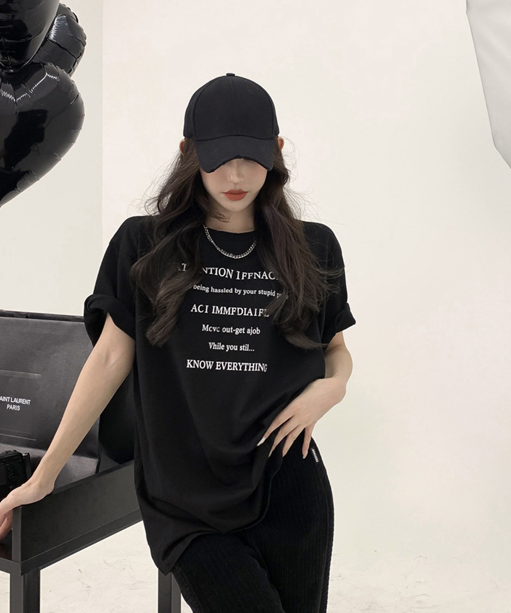 文字プリント半袖ゆったり韓国風白Tシャツ