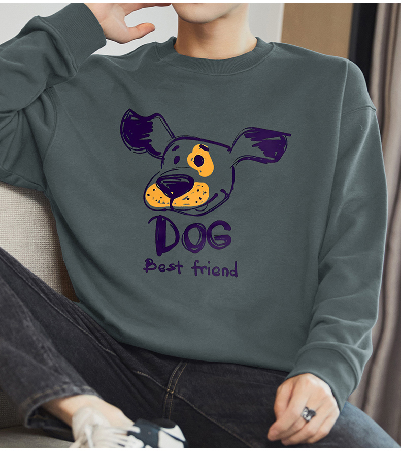 白Tシャツ メンズ わんこ仲間プリント長袖トレーナー