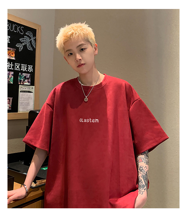 白Tシャツ メンズ シンプル刺繍入り五分袖カットソー