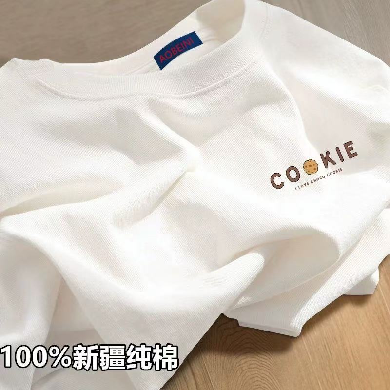 白Tシャツ お菓子柄入り シンプル半袖カットソー
