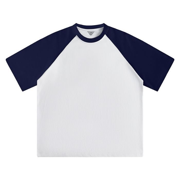 白Tシャツ 袖切替ラグランクルーネック