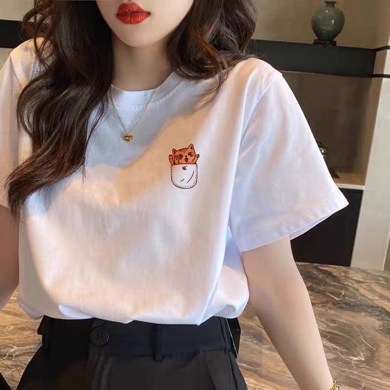 白Tシャツ レディース アートプリントゆったり半袖