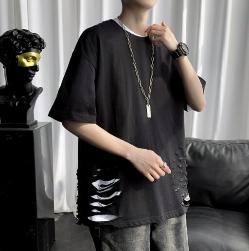 白Tシャツ メンズ 白 半袖 ダメージ加工 カジュアル 半袖シャツ