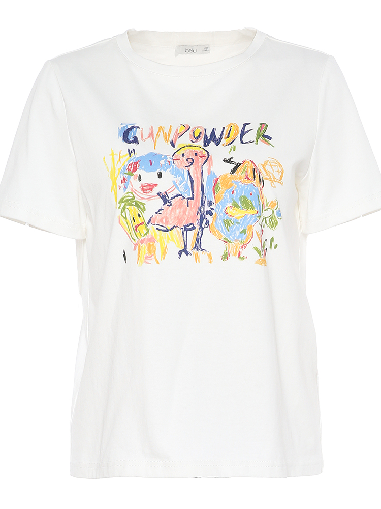 白Tシャツ 手描き風アート 半袖カットソー