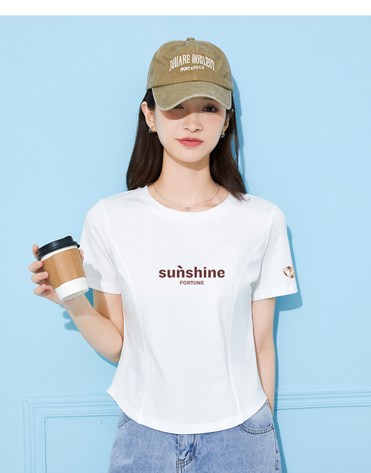 白Tシャツ シンプル収腰ロゴ入り半袖Tシャツ