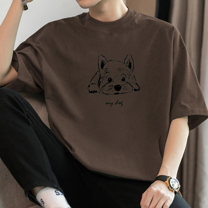 白Tシャツ メンズ 愛犬イラスト ゆったり半袖