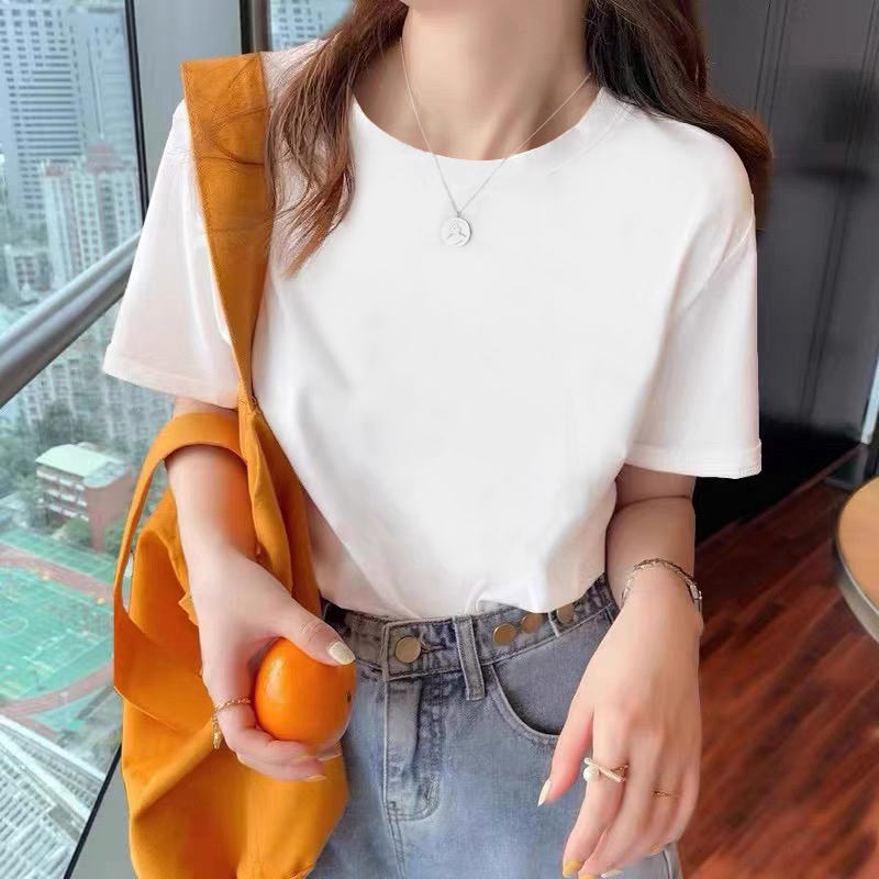白Tシャツ レディース ゆったりシルエット丸首半袖