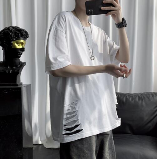 白Tシャツ メンズ 白 半袖 ダメージ加工 カジュアル 半袖シャツ