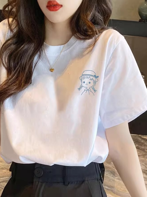 白Tシャツ レディース アートプリントゆったり半袖