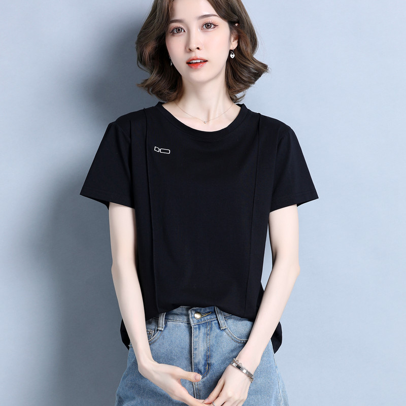 白Tシャツ レディース シンプル丸首ワンポイント半袖