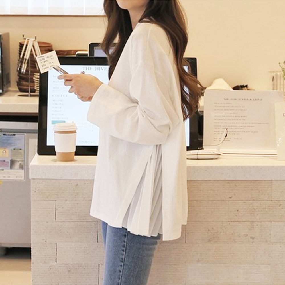 白Tシャツ レディース サイドプリーツ 白トップス 上品シンプル