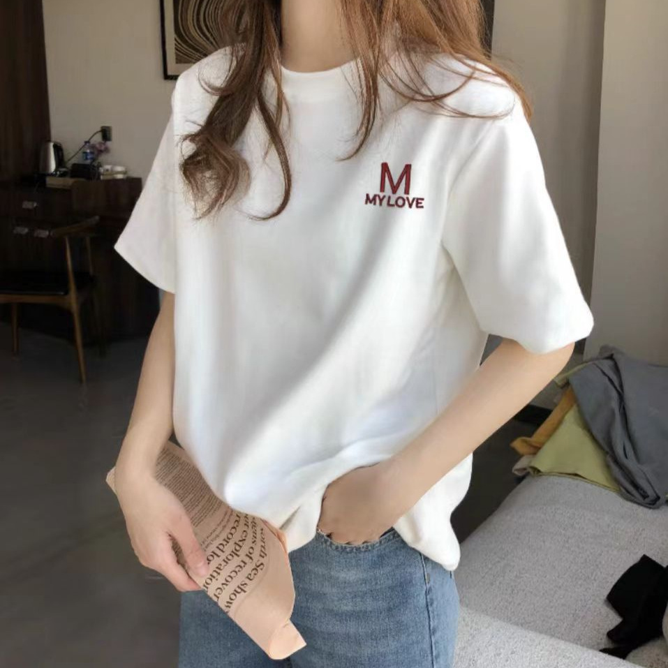 白Tシャツ レディース ワンポイント刺繍入り半袖カットソー