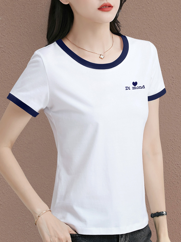 白Tシャツ バイカラーリンガーワンポイント半袖